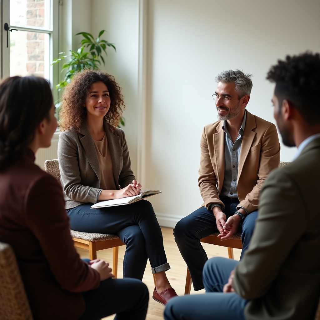 Kleine Gruppe von Menschen bei einem Workshop über bewussten Konsum
